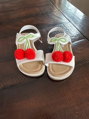 Gymboree White Sandals with Red Pom Pom Cherries
